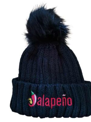 black bobble hat with detachable bobble and stylish Jalapeno logo. Great value for money. Excellent head protection for cold days.