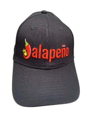 black baseball cap with stylish Jalapeno logo. Great value for money. Excellent head protection for sunny days.